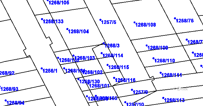 Parcela st. 1268/114 v KÚ Charvátská Nová Ves, Katastrální mapa