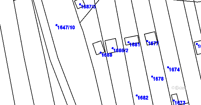 Parcela st. 1688 v KÚ Charvátská Nová Ves, Katastrální mapa