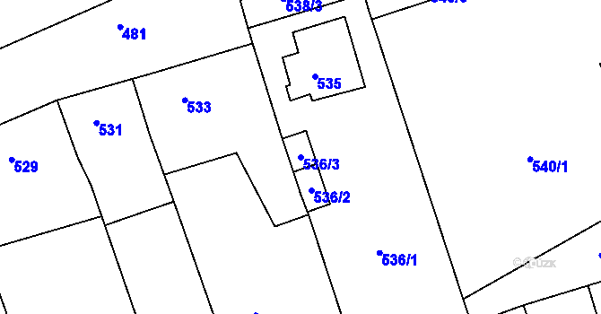 Parcela st. 536/3 v KÚ Charvátská Nová Ves, Katastrální mapa