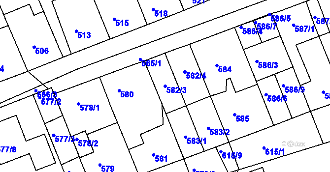 Parcela st. 582/3 v KÚ Charvátská Nová Ves, Katastrální mapa