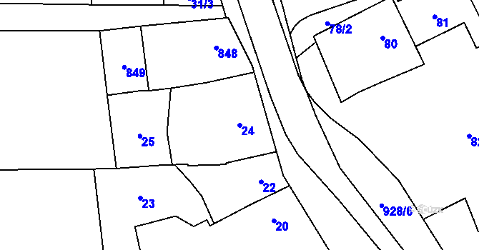 Parcela st. 24 v KÚ Charváty, Katastrální mapa