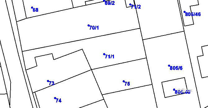 Parcela st. 71/1 v KÚ Charváty, Katastrální mapa