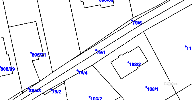Parcela st. 79/1 v KÚ Charváty, Katastrální mapa