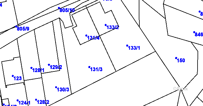 Parcela st. 132 v KÚ Charváty, Katastrální mapa