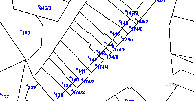 Parcela st. 143 v KÚ Charváty, Katastrální mapa
