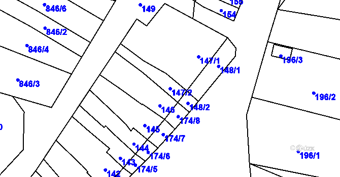 Parcela st. 147/2 v KÚ Charváty, Katastrální mapa