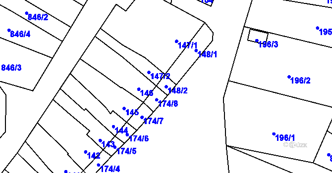 Parcela st. 148/2 v KÚ Charváty, Katastrální mapa