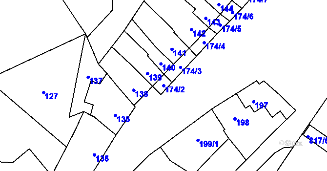 Parcela st. 174/2 v KÚ Charváty, Katastrální mapa