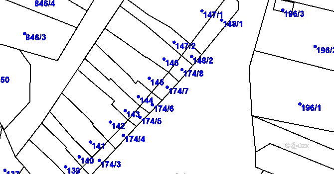 Parcela st. 174/7 v KÚ Charváty, Katastrální mapa