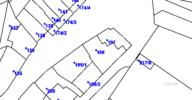 Parcela st. 198 v KÚ Charváty, Katastrální mapa