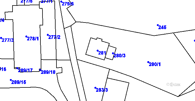 Parcela st. 281 v KÚ Charváty, Katastrální mapa