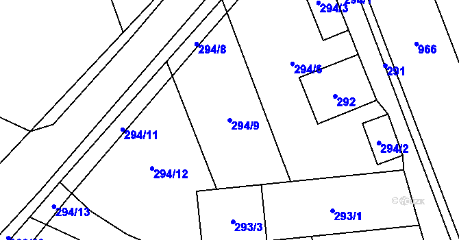 Parcela st. 294/9 v KÚ Charváty, Katastrální mapa