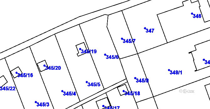 Parcela st. 345/6 v KÚ Charváty, Katastrální mapa