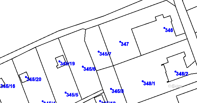 Parcela st. 345/7 v KÚ Charváty, Katastrální mapa