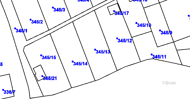 Parcela st. 345/13 v KÚ Charváty, Katastrální mapa