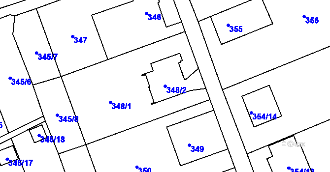 Parcela st. 348/2 v KÚ Charváty, Katastrální mapa