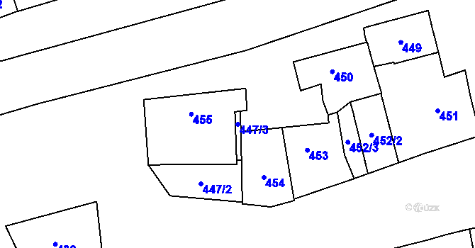 Parcela st. 447/3 v KÚ Charváty, Katastrální mapa
