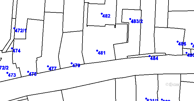 Parcela st. 481 v KÚ Charváty, Katastrální mapa