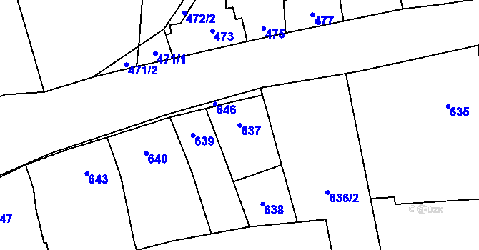 Parcela st. 637 v KÚ Charváty, Katastrální mapa