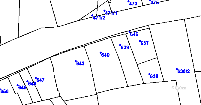 Parcela st. 640 v KÚ Charváty, Katastrální mapa