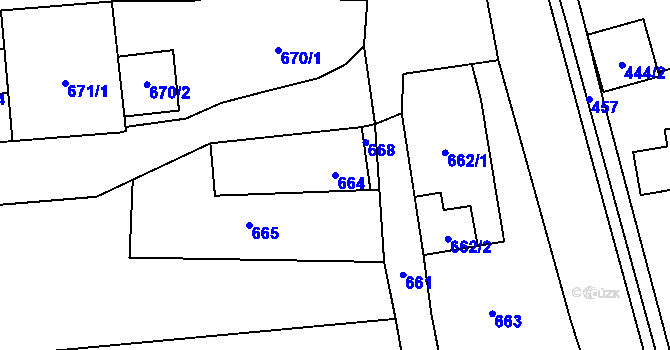 Parcela st. 664 v KÚ Charváty, Katastrální mapa