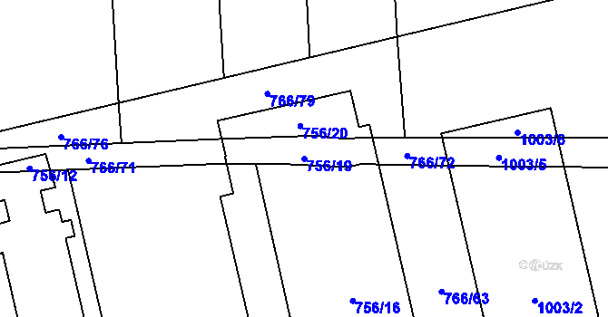 Parcela st. 756/19 v KÚ Charváty, Katastrální mapa