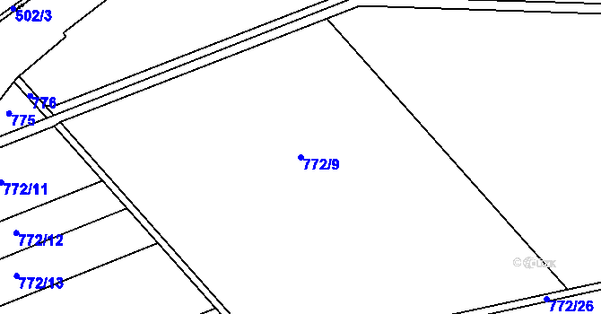Parcela st. 772/9 v KÚ Charváty, Katastrální mapa