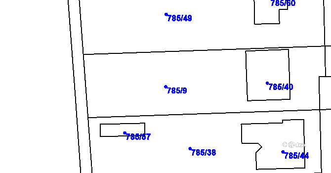 Parcela st. 785/9 v KÚ Charváty, Katastrální mapa