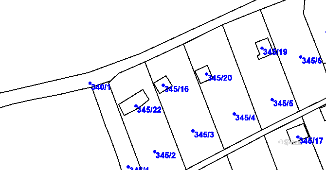 Parcela st. 345/16 v KÚ Charváty, Katastrální mapa