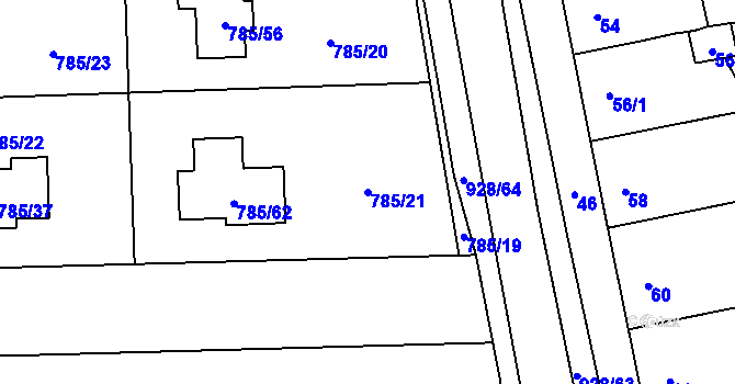 Parcela st. 785/21 v KÚ Charváty, Katastrální mapa