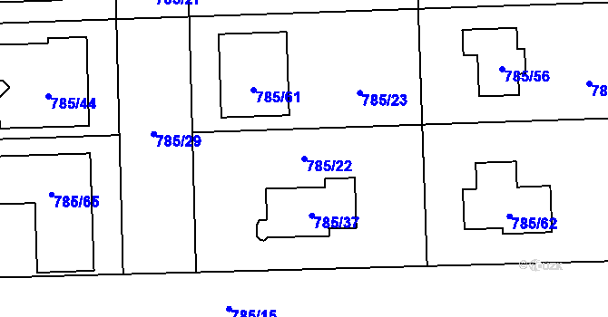 Parcela st. 785/22 v KÚ Charváty, Katastrální mapa