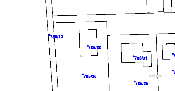 Parcela st. 785/30 v KÚ Charváty, Katastrální mapa