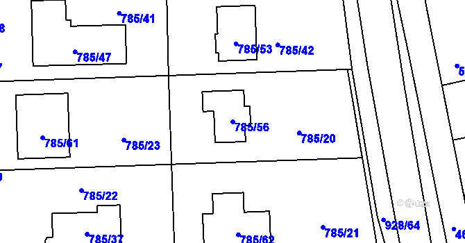Parcela st. 785/56 v KÚ Charváty, Katastrální mapa