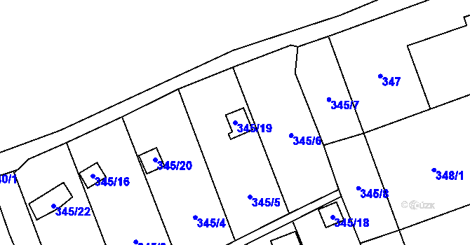 Parcela st. 345/19 v KÚ Charváty, Katastrální mapa