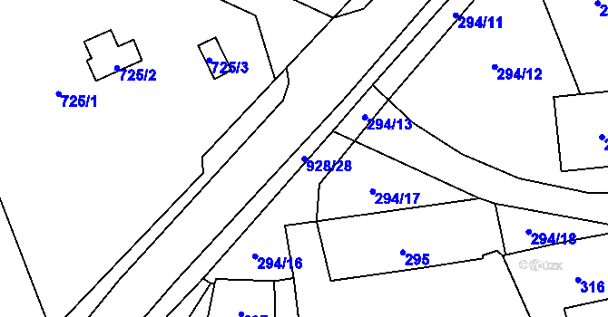Parcela st. 928/28 v KÚ Charváty, Katastrální mapa