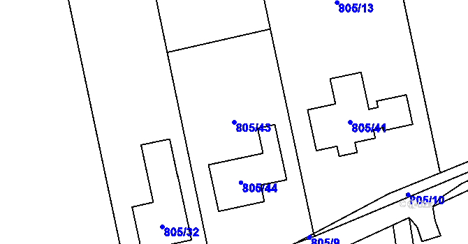Parcela st. 805/43 v KÚ Charváty, Katastrální mapa