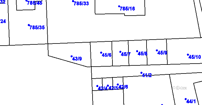 Parcela st. 45/6 v KÚ Charváty, Katastrální mapa