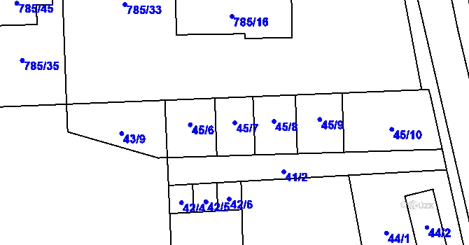 Parcela st. 45/7 v KÚ Charváty, Katastrální mapa