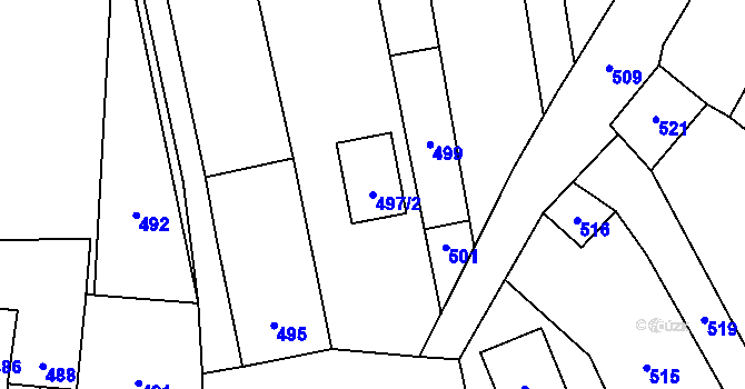 Parcela st. 497/2 v KÚ Charváty, Katastrální mapa
