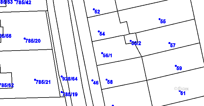 Parcela st. 56/1 v KÚ Charváty, Katastrální mapa