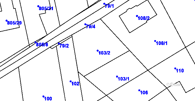 Parcela st. 103/2 v KÚ Charváty, Katastrální mapa