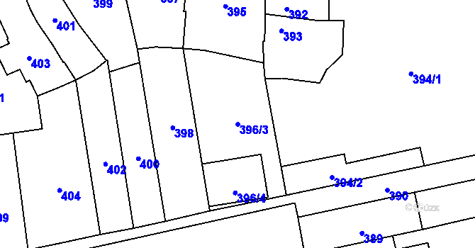 Parcela st. 396/3 v KÚ Charváty, Katastrální mapa