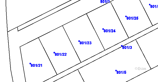 Parcela st. 801/23 v KÚ Charváty, Katastrální mapa