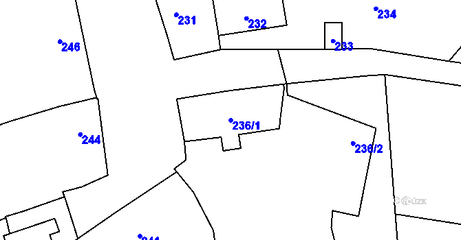 Parcela st. 236/1 v KÚ Charváty, Katastrální mapa