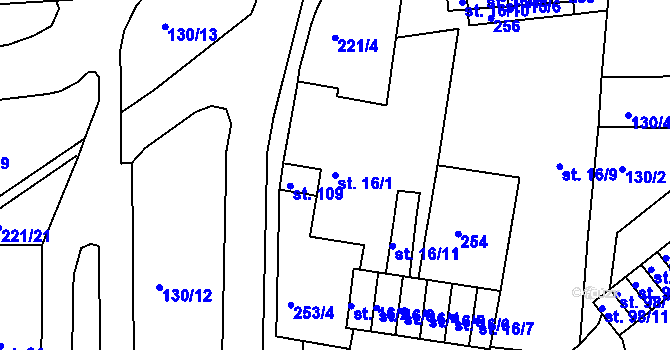 Parcela st. 16/1 v KÚ Chbany, Katastrální mapa