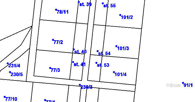 Parcela st. 54 v KÚ Chbany, Katastrální mapa