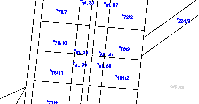 Parcela st. 56 v KÚ Chbany, Katastrální mapa