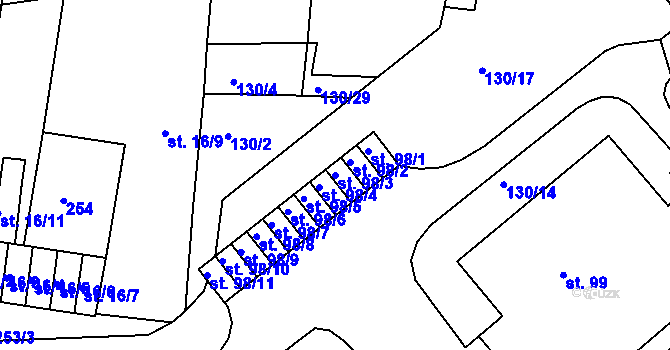 Parcela st. 98/3 v KÚ Chbany, Katastrální mapa