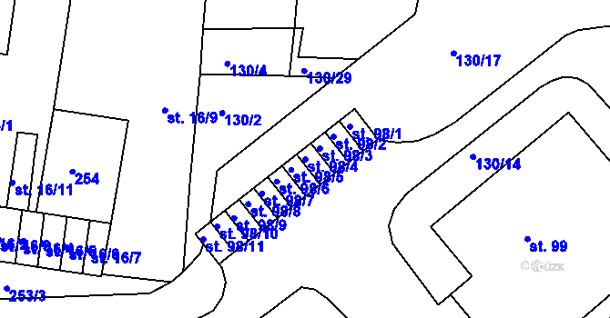 Parcela st. 98/4 v KÚ Chbany, Katastrální mapa