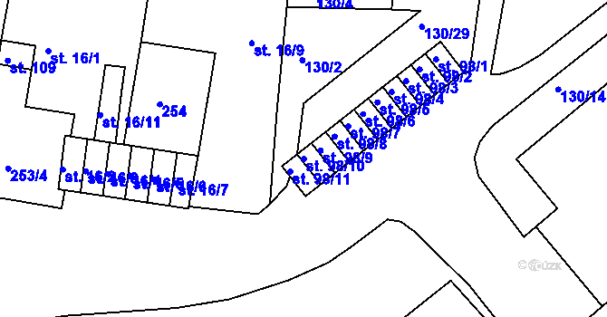 Parcela st. 98/10 v KÚ Chbany, Katastrální mapa